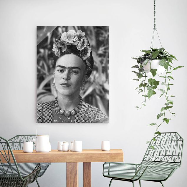 Wanddeko über Sofa Frida Kahlo Foto Portrait mit Blumenkrone
