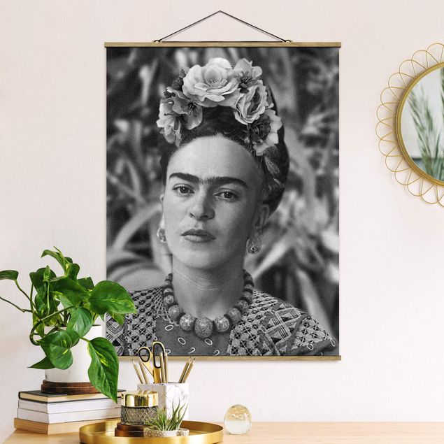 Wanddeko Wohnzimmer Frida Kahlo Foto Portrait mit Blumenkrone