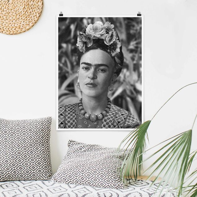 Wanddeko Büro Frida Kahlo Foto Portrait mit Blumenkrone