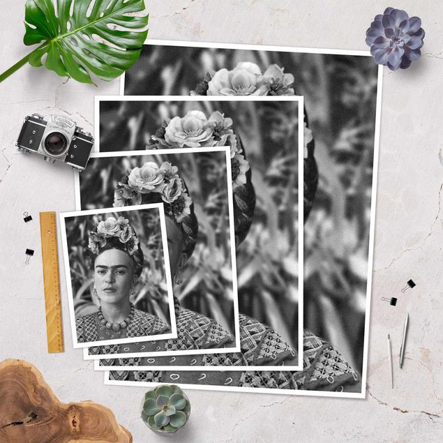 Poster Kunstdruck Frida Kahlo Foto Portrait mit Blumenkrone