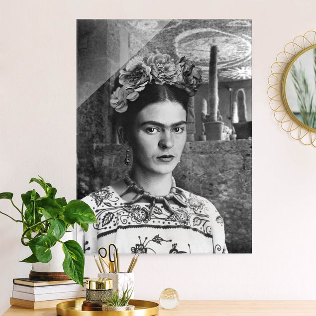 Wanddeko Büro Frida Kahlo Foto Portrait vor Kakteen