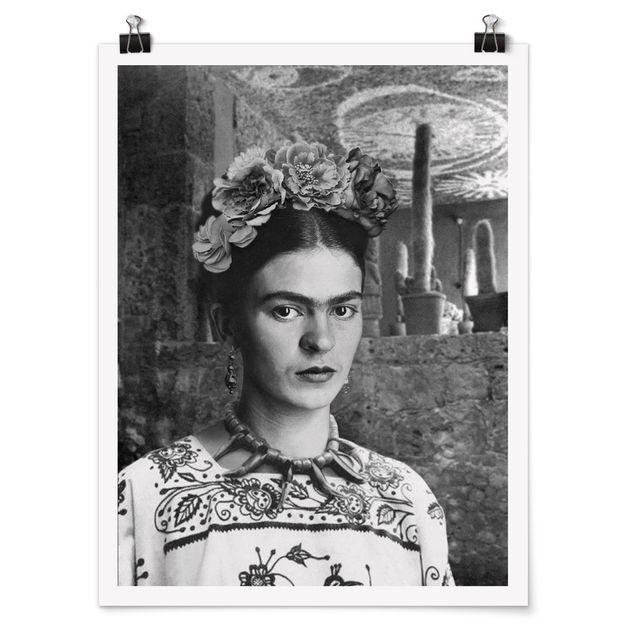 Wanddeko Praxis Frida Kahlo Foto Portrait vor Kakteen