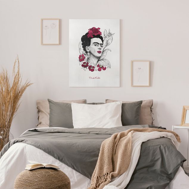 Wanddeko Büro Frida Kahlo Portrait mit Blüten