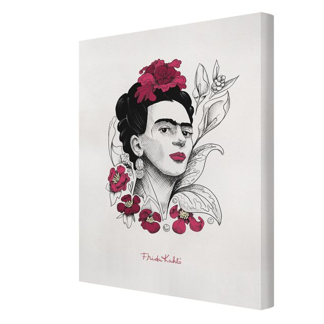 Wanddeko Portrait Frida Kahlo Portrait mit Blüten