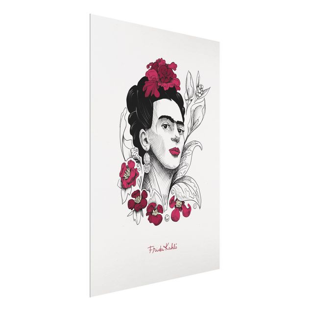 Wanddeko Praxis Frida Kahlo Portrait mit Blüten