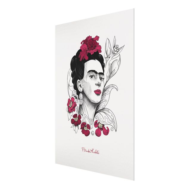 Deko Illustration Frida Kahlo Portrait mit Blüten