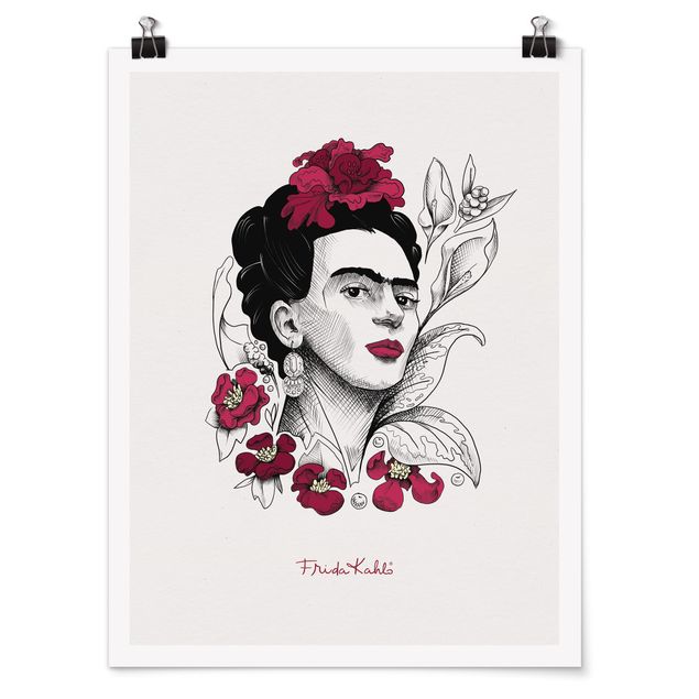 Wanddeko Praxis Frida Kahlo Portrait mit Blüten