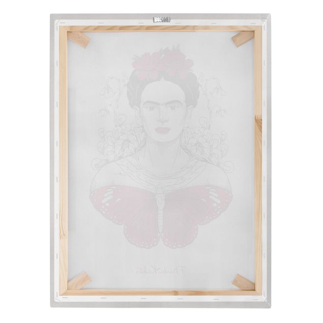 Wanddeko Praxis Frida Kahlo Portrait mit Blüten und Schmetterling