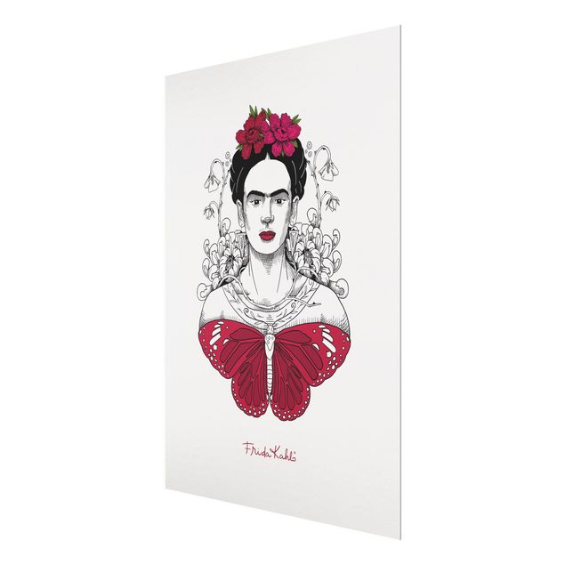 Deko Portrait Frida Kahlo Portrait mit Blüten und Schmetterling