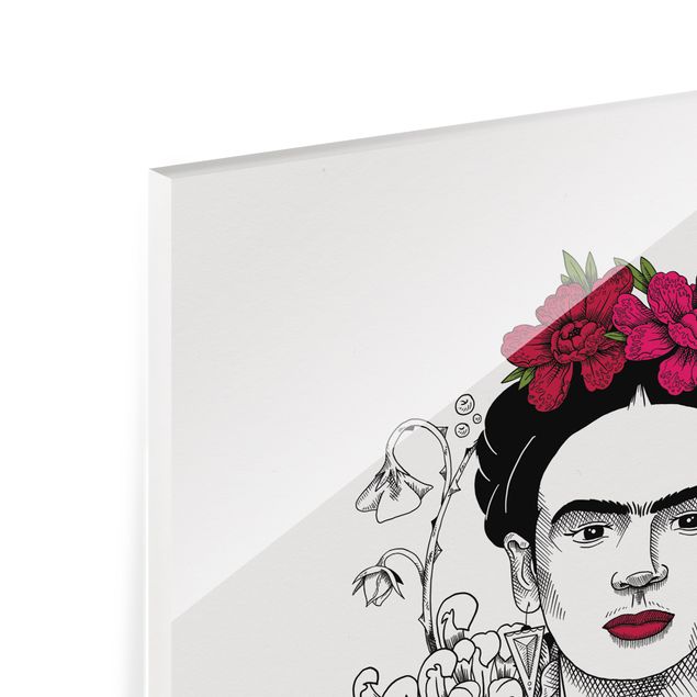 Deko Illustration Frida Kahlo Portrait mit Blüten und Schmetterling