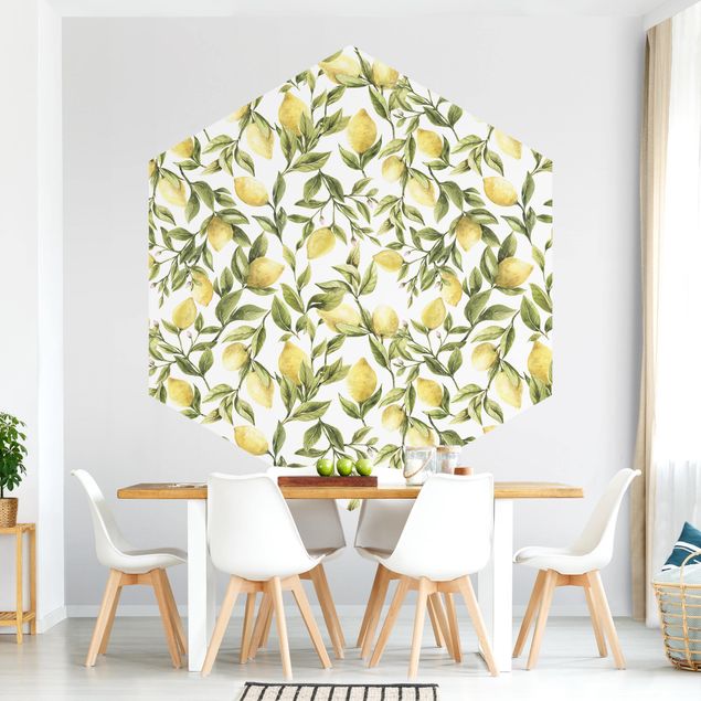 Wanddeko Büro Fruchtige Zitronen mit Blättern