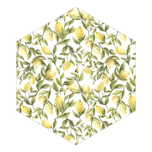 Wanddeko Muster Fruchtige Zitronen mit Blättern