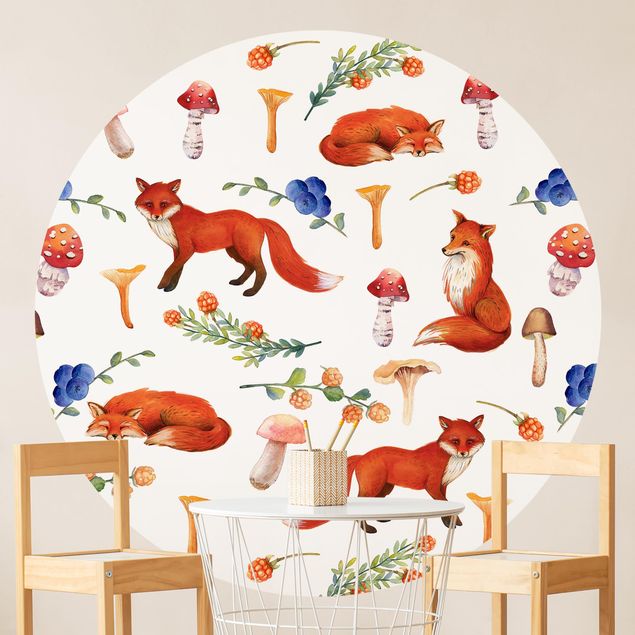 Wanddeko Büro Fuchs mit Pilzen Illustration