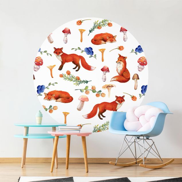 Wanddeko Babyzimmer Fuchs mit Pilzen Illustration