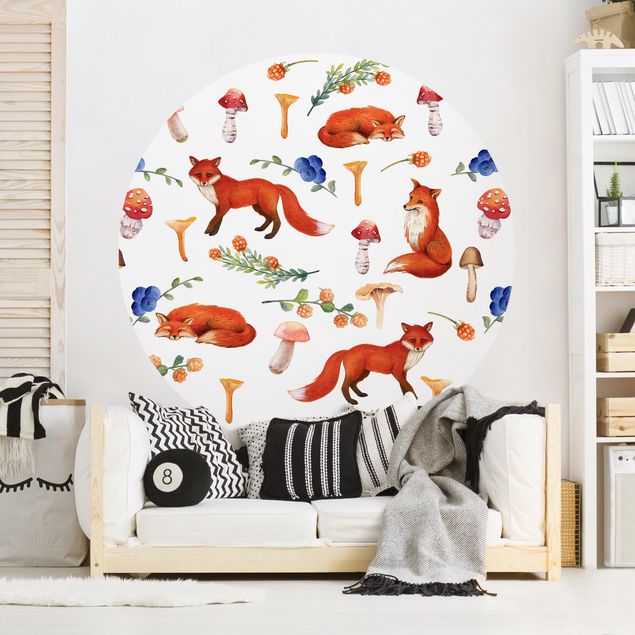 Wanddeko Mädchenzimmer Fuchs mit Pilzen Illustration