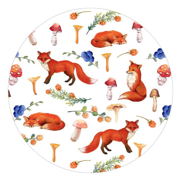 Wanddeko rot Fuchs mit Pilzen Illustration