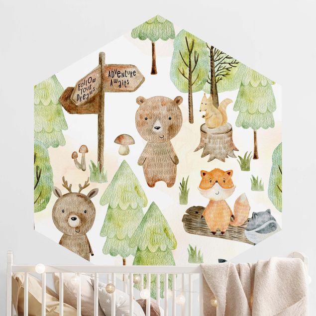 Kinderzimmer Deko Fuchs und Bär mit Bäumen