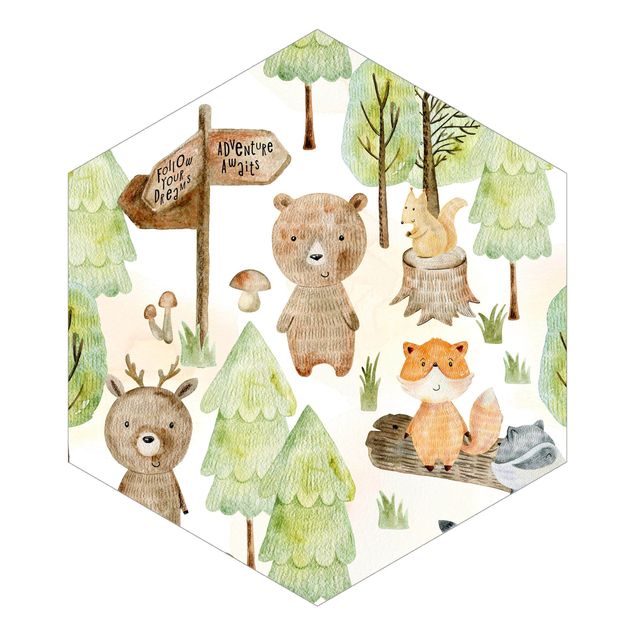 Wanddeko Jungenzimmer Fuchs und Bär mit Bäumen
