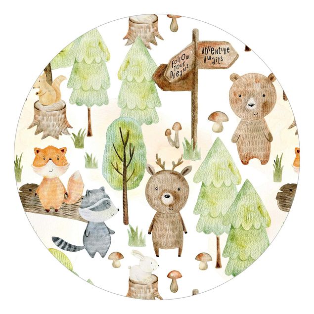 Wanddeko Babyzimmer Fuchs und Bär mit Bäumen