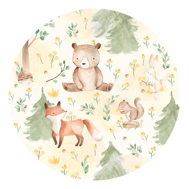 Wanddeko Babyzimmer Fuchs und Bär mit Blumen und Bäumen