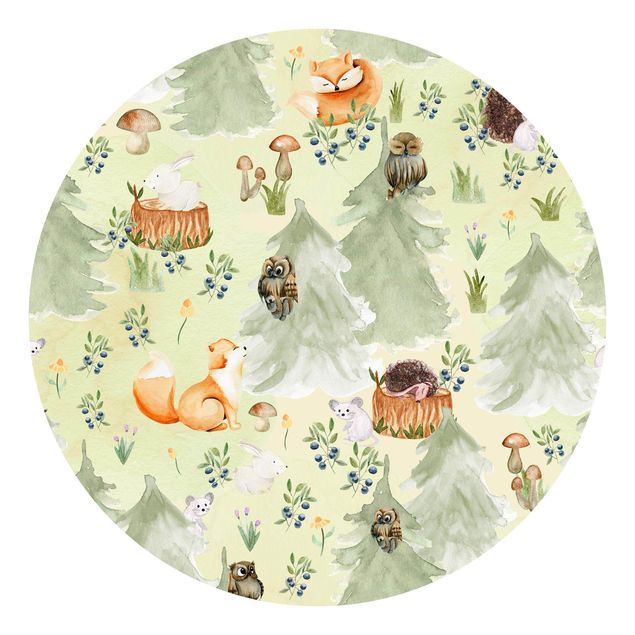 Wanddeko Babyzimmer Fuchs und Eule mit Bäumen