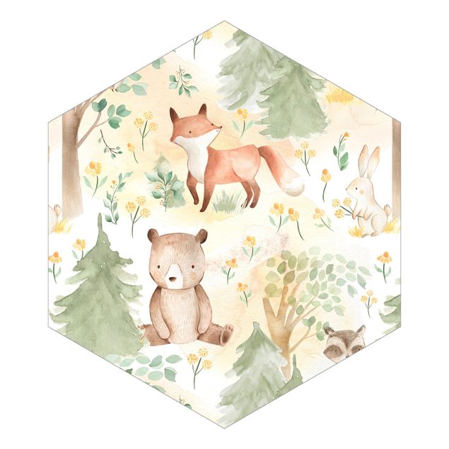 Wanddeko Jungenzimmer Fuchs und Hase mit Bäumen