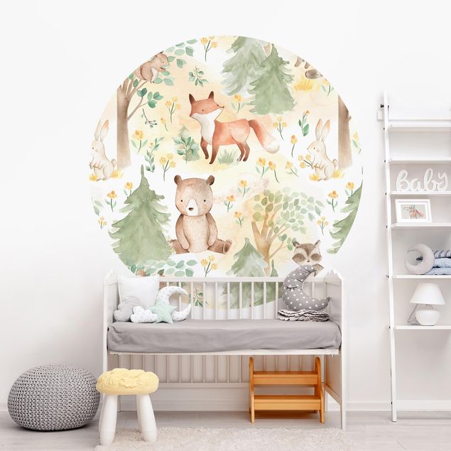 Wanddeko Büro Fuchs und Hase mit Bäumen