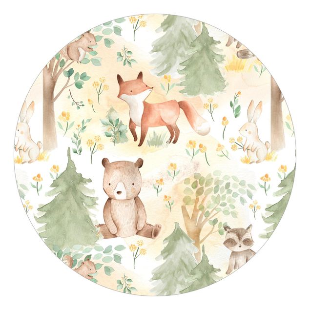 Wanddeko pastell Fuchs und Hase mit Bäumen