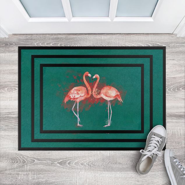 Wanddeko grün Flamingos