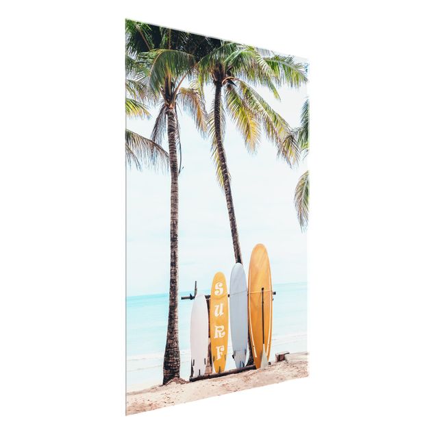 Wanddeko Büro Gelbe Surfboards unter Palmen
