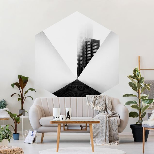 Wanddeko Flur Geometrische Architekturstudie Schwarz-Weiß