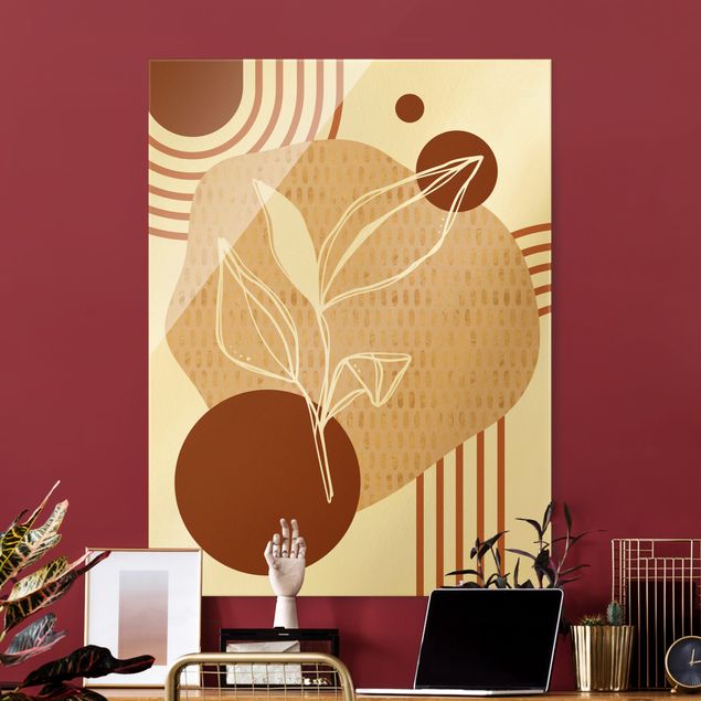 Wanddeko Büro Geometrische Formen - Blätter Orange Gold