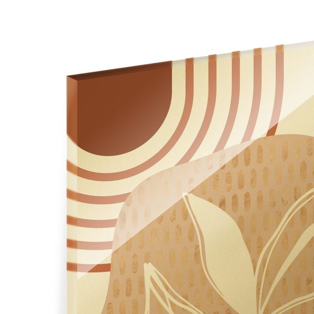 Wanddeko über Sofa Geometrische Formen - Blätter Orange Gold