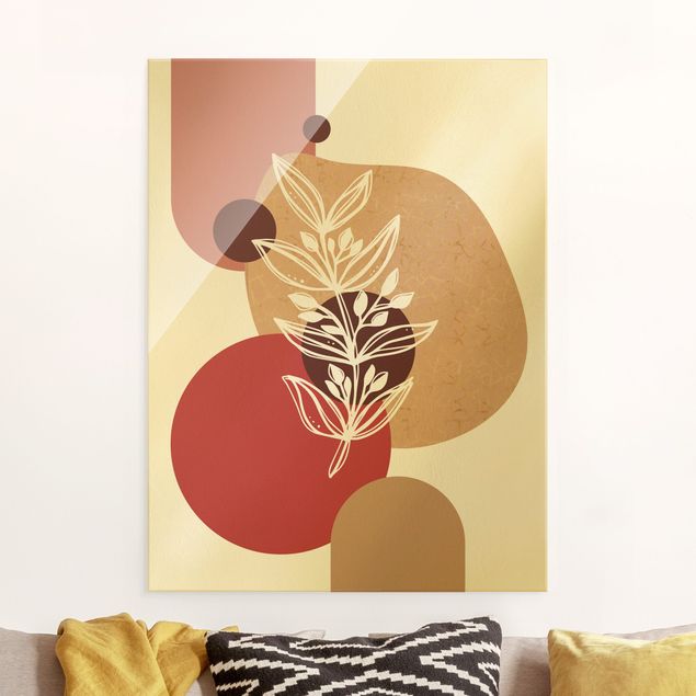 Wanddeko Schlafzimmer Geometrische Formen - Blätter Pink Gold