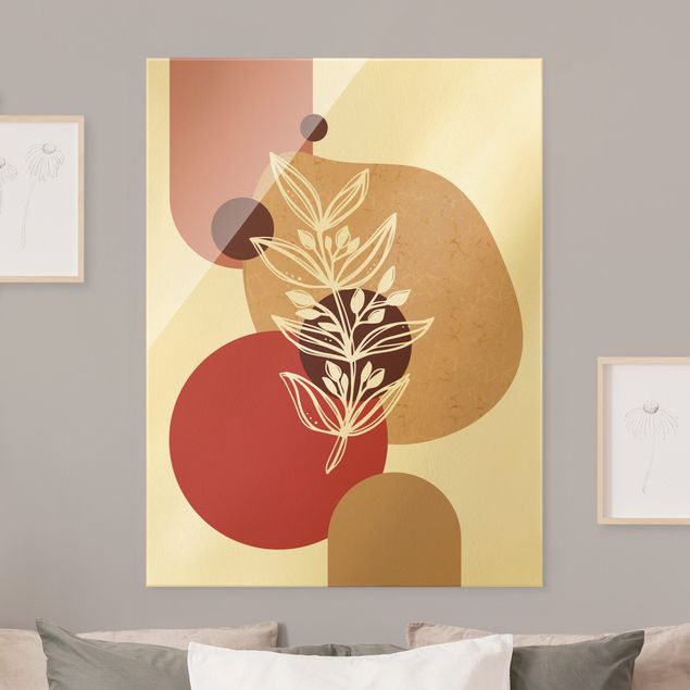 Wanddeko Büro Geometrische Formen - Blätter Pink Gold