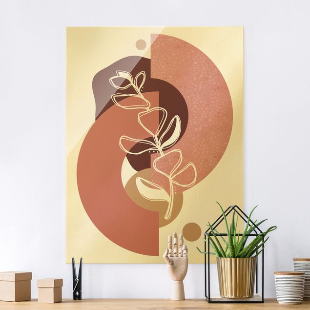 Wanddeko Schlafzimmer Geometrische Formen - Blätter Rosa Gold