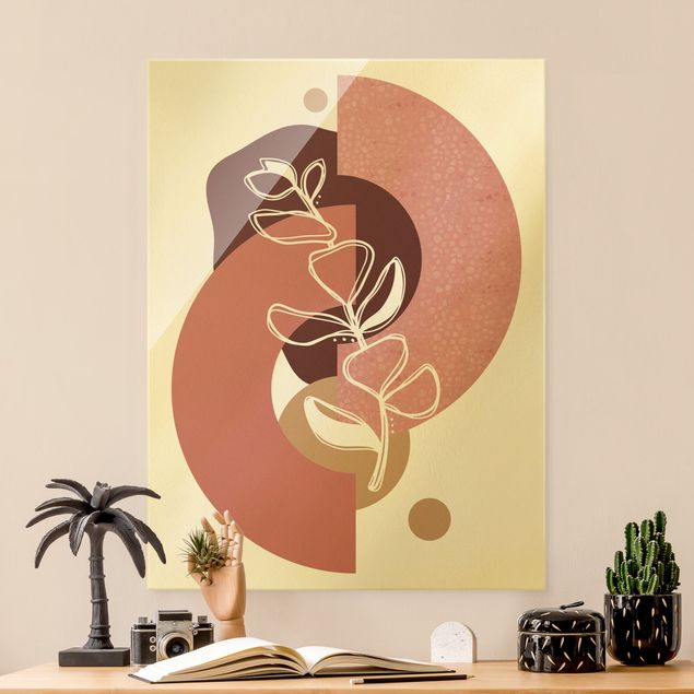 Wanddeko Büro Geometrische Formen - Blätter Rosa Gold