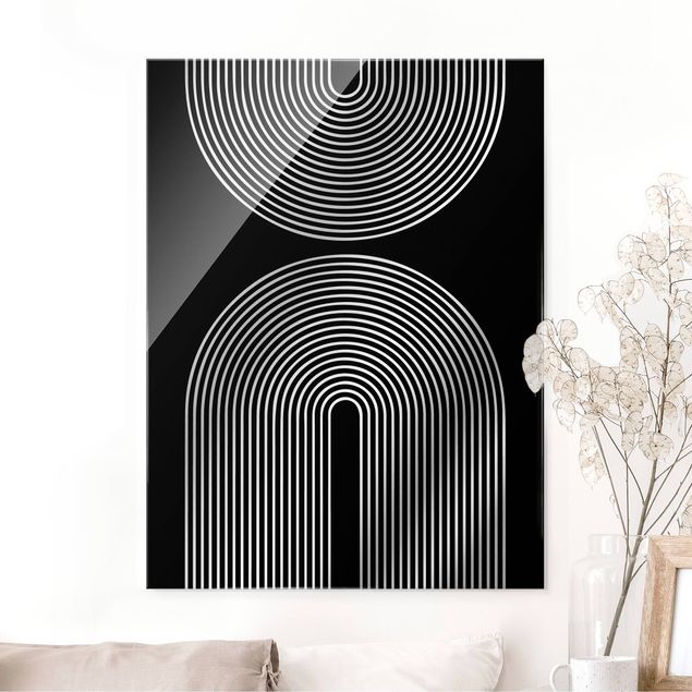 Wanddeko Flur Geometrische Formen - Regenbögen Schwarz Weiß