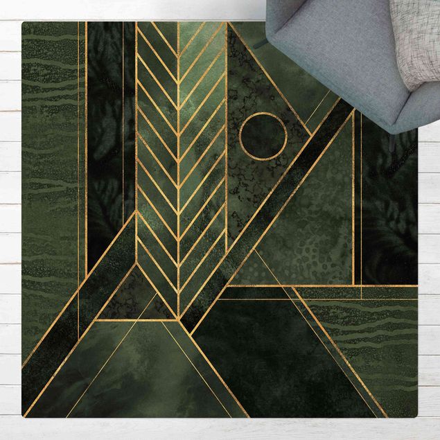 Wanddeko Schlafzimmer Geometrische Formen Smaragd Gold