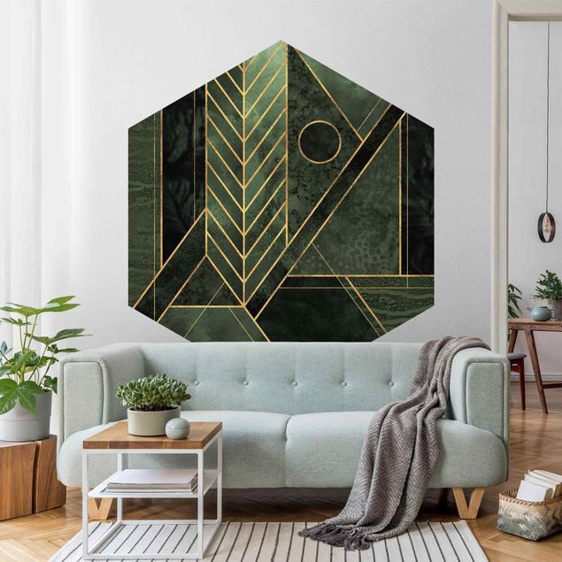 Wanddeko Flur Geometrische Formen Smaragd Gold