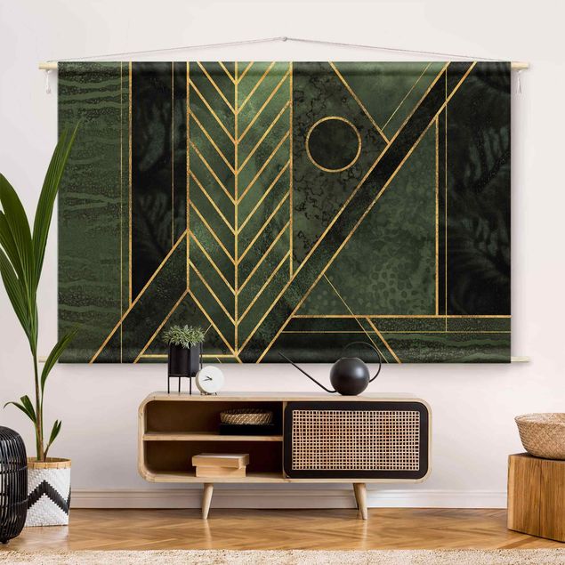 Wanddeko Wohnzimmer Geometrische Formen Smaragd Gold