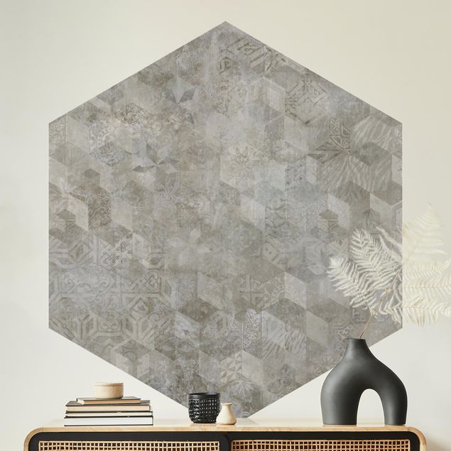 Wanddeko beige Geometrisches Vintage Muster mit Ornamenten Beige