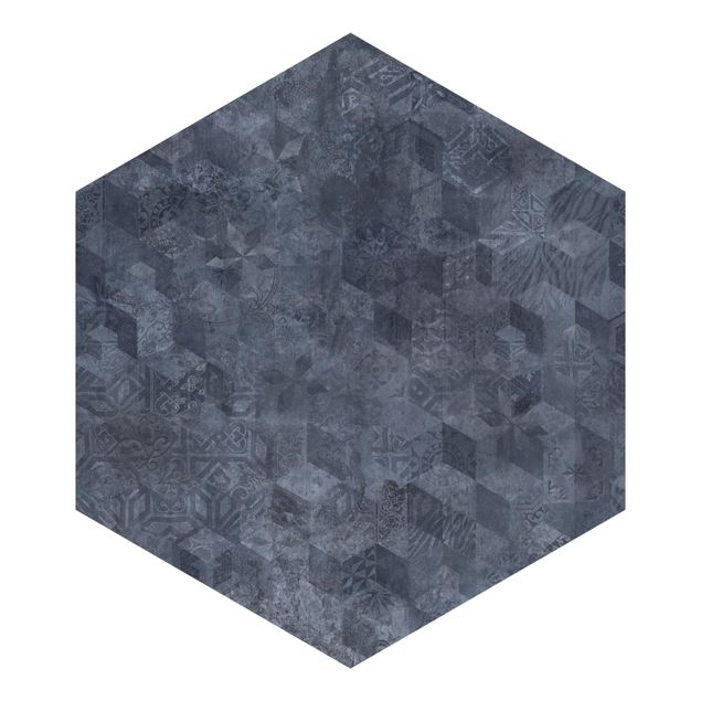 Wanddeko Flur Geometrisches Vintage Muster mit Ornamenten Blau