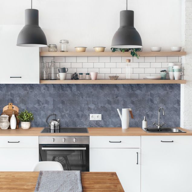 Küche Dekoration Geometrisches Vintage Muster mit Ornamenten Blau