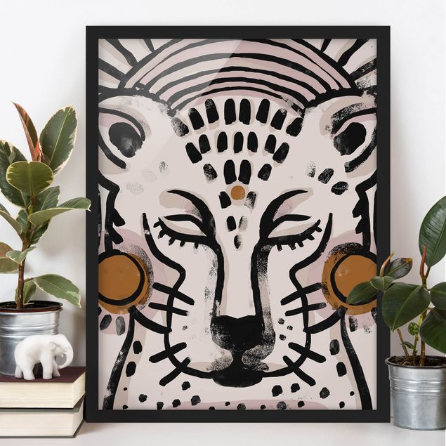 Wanddeko Wohnzimmer Gepard mit Perlenohrringen Illustration