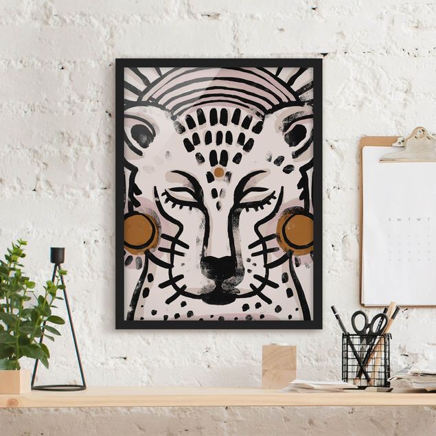 Wanddeko Jugendzimmer Gepard mit Perlenohrringen Illustration
