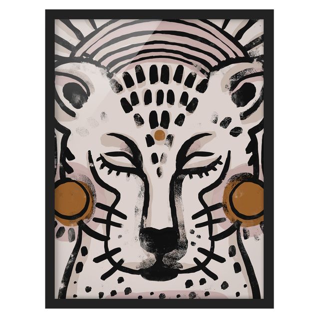 Wanddeko über Sofa Gepard mit Perlenohrringen Illustration