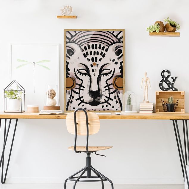 Wanddeko Büro Gepard mit Perlenohrringen Illustration