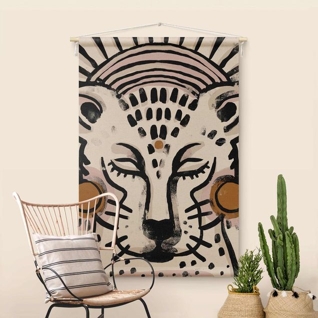 Wanddeko Flur Gepard mit Perlenohrringen Illustration