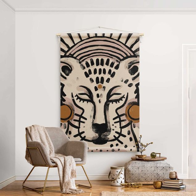 Wanddeko Schlafzimmer Gepard mit Perlenohrringen Illustration